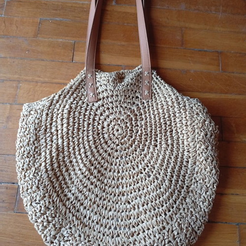 Boho shoulder bag, straw with lining, beige