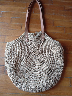 Boho shoulder bag, straw with lining, beige