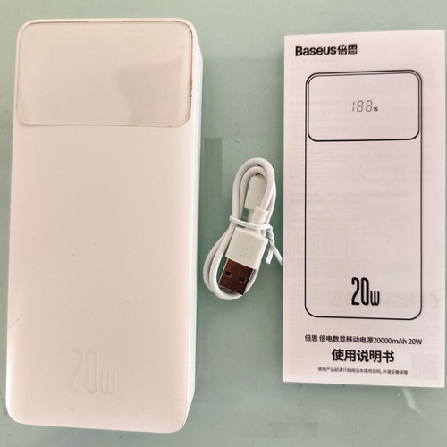 Baseus Bipow Fast Charge Power Bank PD+QC 20000mAh 20W white like new