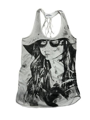 Gas Women's Sleeveless Top used, Grey Black Boho Festival