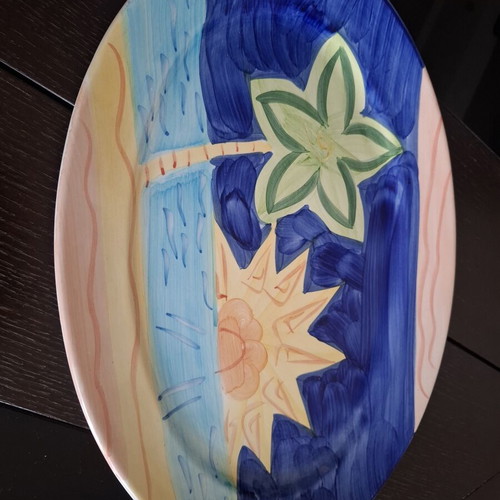 Decorative Oval Platter with Hand-Painted Summer Folk Art Design