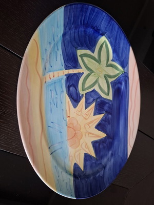 Decorative Oval Platter with Hand-Painted Summer Folk Art Design
