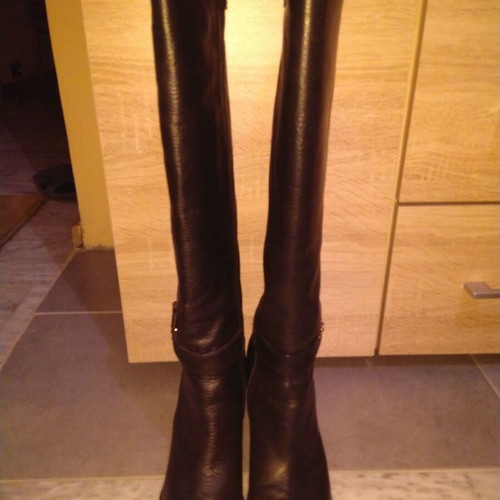 Women's leather boots, black, size 37, high heel