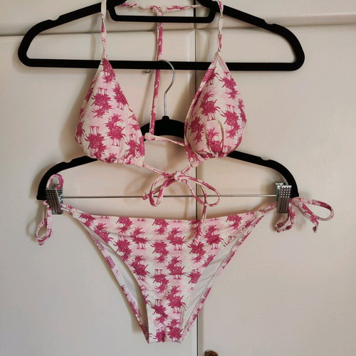 Pretty Me Bikini Set Tropical Print - Top S / Bottom L - Fuchsia/White