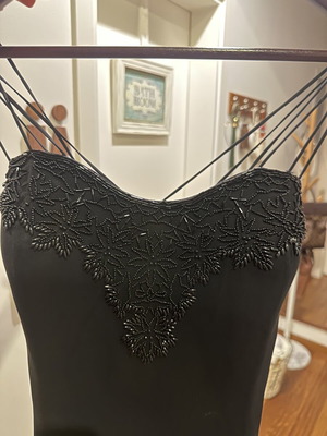 Maxi black silk evening gown with beaded bodice, like new