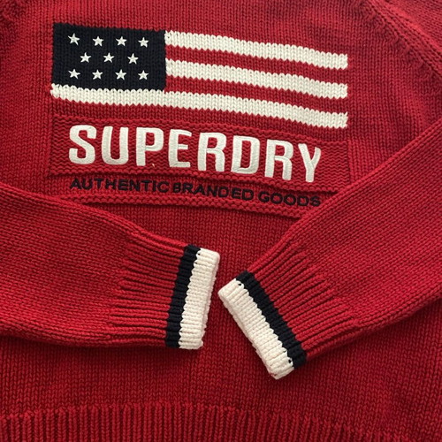 Πουλόβερ Superdry κόκκινο, βαμβακερό, μέγεθος 38, καινούργιο