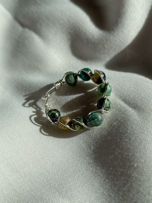 Handmade boho ring made to order with african turquoise and silver-plated wire