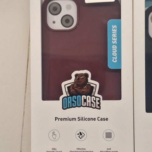 OrsoCase iPhone 14 Plus silicone cases, black and burgundy, pack of 2