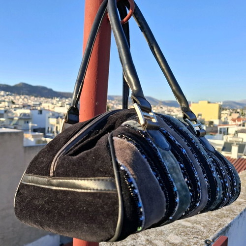 Vintage style black velvet handbag with sequins used