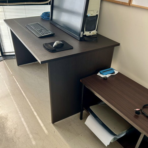 Desk with auxiliary table used, dark brown wenge color