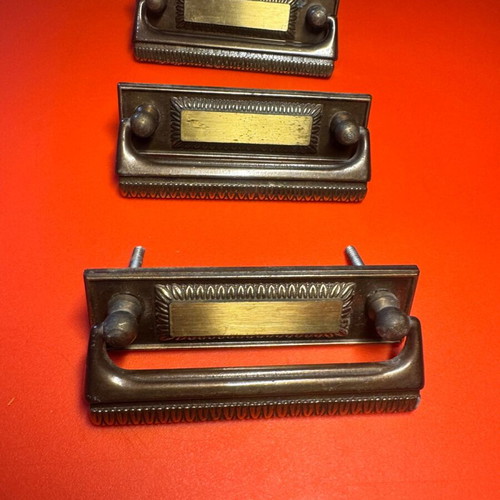 Antique wardrobe handles used, pack of 3, brass with silver