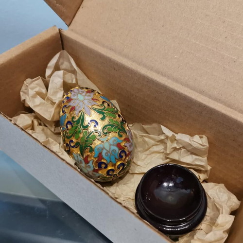 Cloisonne egg vintage decorative used with wooden base