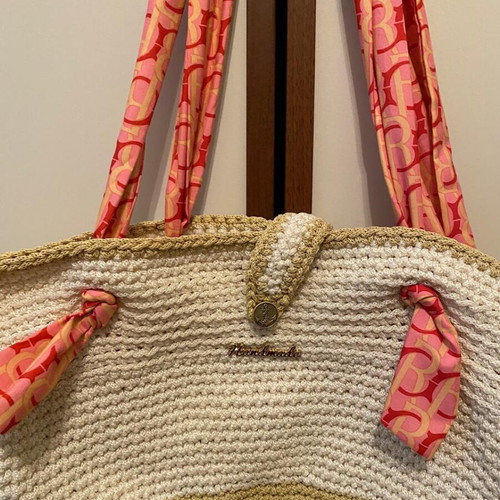 Handmade shoulder bag used, beige and red