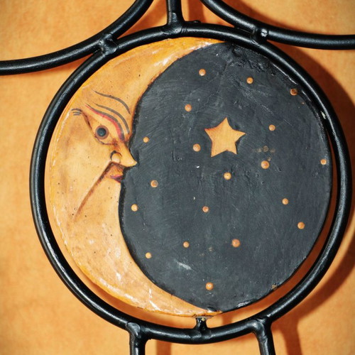 Handmade candle holder 5 candles wood-carved painted sun&moon new