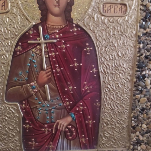 Saint Barbara icon handmade used, large