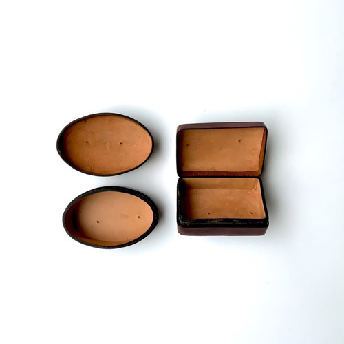 Set of 2 leather and 925 silver boxes with IASON inscription like new