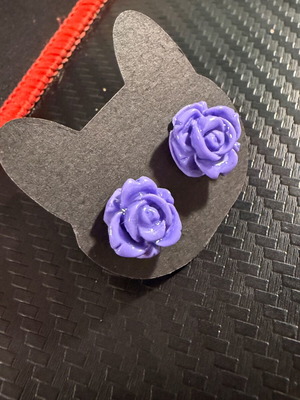 Earrings with purple roses handmade new