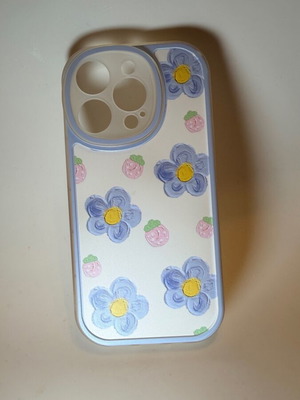 iPhone 15 Pro phone case with flowers like new, beige and blue
