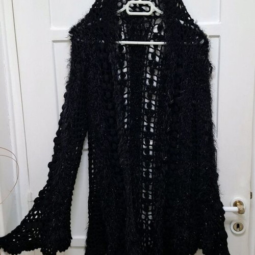 Knitted cardigan with hood and buttons size M like new, black