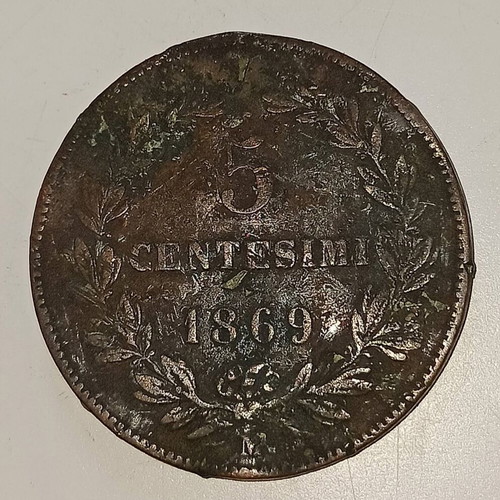 San Marino 5 Centesimi 1869 coin used