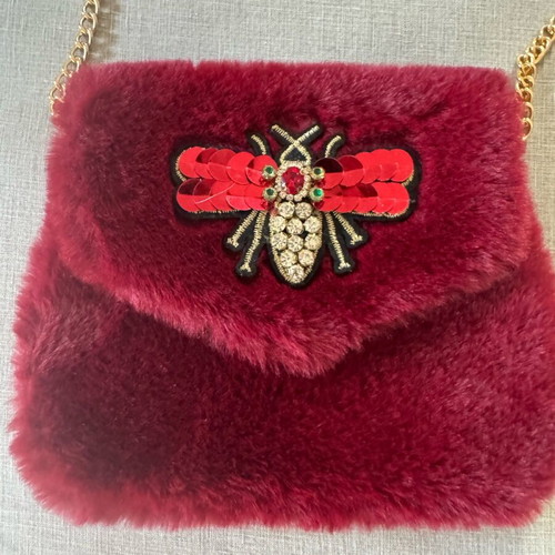Children's furry bag like new, burgundy