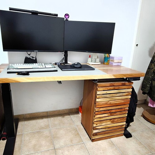 Electric height adjustable desk solid acacia wood new