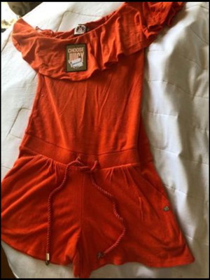 Juice Couture short terry jumpsuit new orange one-shoulder