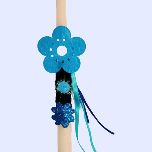 Easter candle handmade with felt flower and bag