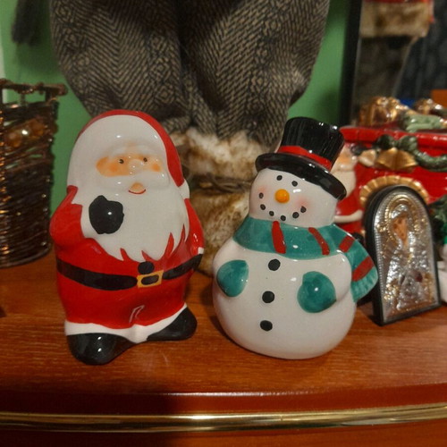 Christmas salt and pepper set new, Santa Claus and snowman