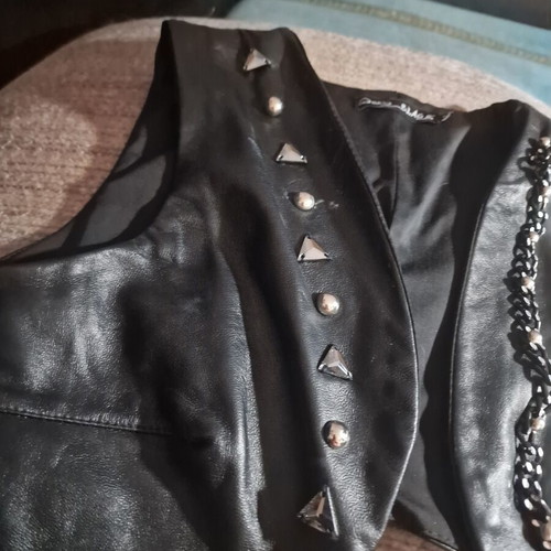 Joan Black Genuine Sheep Leather Vest Size M new, black