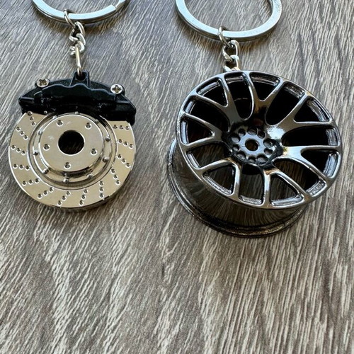 Auto keychains set of 2 new with disc brake and rim details