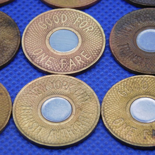 NYC Bullseye Subway Tokens 1986-1995, set of 10