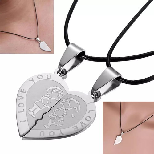 Steel necklace set of 2 heart couple new