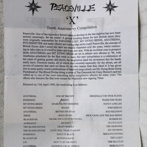 Peaceville X CD compilation used, promo edition 1998