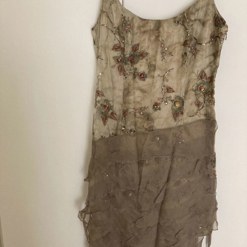 Evening dress like new, silk with embroidery and transparency, size M
