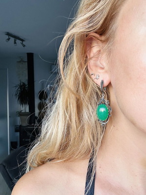 Vintage 925 Silver Earrings with Green Agate