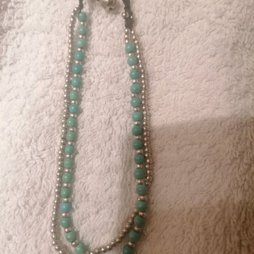 Silver anklet with turquoise double, new with bells