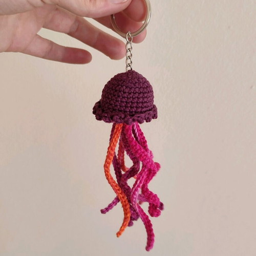 Keychain crocheted jellyfish new with multicolored tentacles