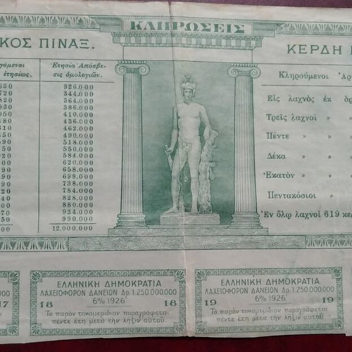 Title of 5 Greek Bonds 1926 used