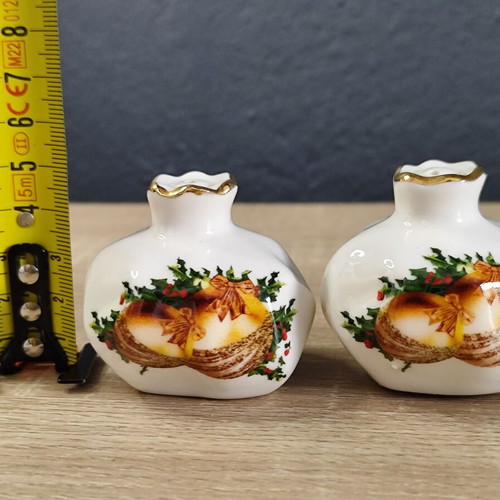 Vintage porcelain pomegranate salt and pepper shakers used