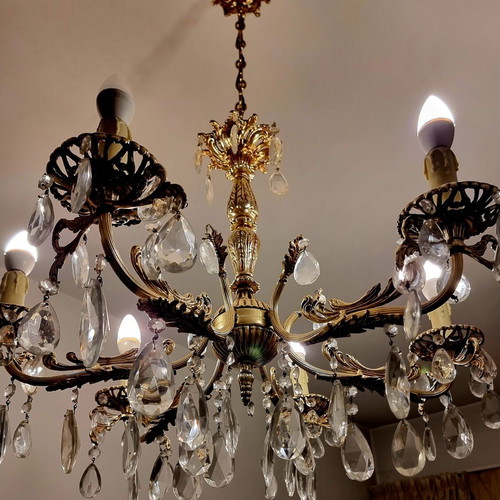 Chandelier, brass with crystals