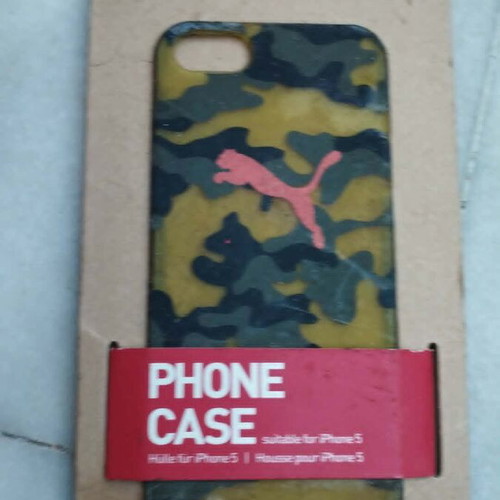PUMA Bytes Camo hard phone case for iPhone 5, yellow and khaki with pink logo