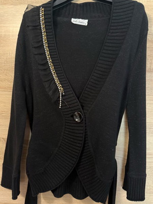 Black cardigan like new with gold thread, size L