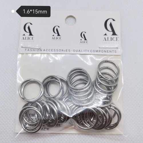 Stainless steel open rings 1.6×15 mm, pack of 50, new