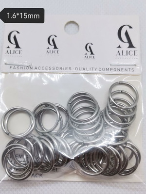 Stainless steel open rings 1.6×15 mm, pack of 50, new