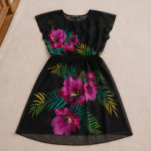 BPC beach dress L/XL like new, black with floral print