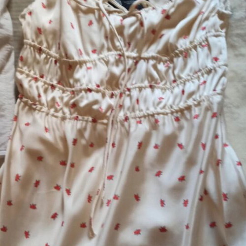 Zara women's dress new, short white satin with red flowers