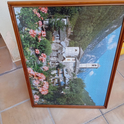 Framed puzzle art with glass, like new