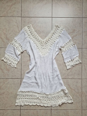 Boho beach kaftan one size like new, white and beige