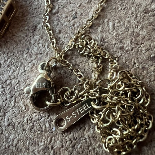 Steel necklace with large blue pendant new